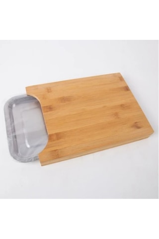 Pratik Tepsili Ahşap Kesme Tahtası Şeffaf