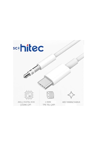 Schitec Type-c To 3.5mm Aux Ses Kablosu Dönüştürücü Beyaz Ax806