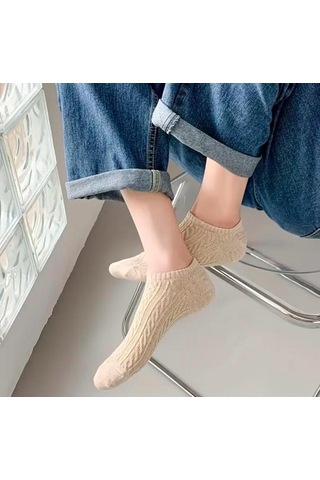 Kabartma Desenli Kadın Sneakers Çorap 5'çift ASORTİ