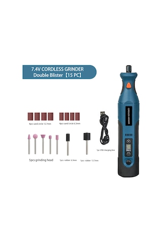 Yaozixa 7.4v 1100mah Li-pil Gömülü 12 Vitesli 5000-25000rpm Mini Elektrikli Matkap, Taşlama, Yontma, Kazıma Seti - 15 Parça Aksesuarlı Mavi+siyah