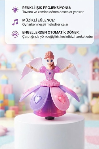 Işıklı Müzikli Çarp Dön 26 Cm Prenses Melek Oyuncak Dönen Etekli Ve Işıklı Eğlenceli Oyuncak