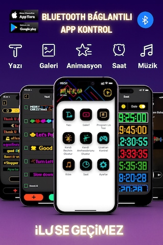 Rgb Led Dijital Ekran App Kontrollü Kumandalı Led Animasyon 37cm