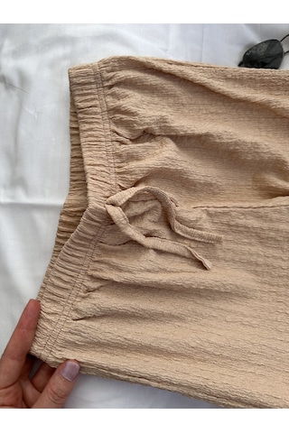 Intive Cool Comfort Waffle Kumaş Pamuklu Nefes Alabilir Basic Yazlık Jogger Pantolon Cepsiz Bej