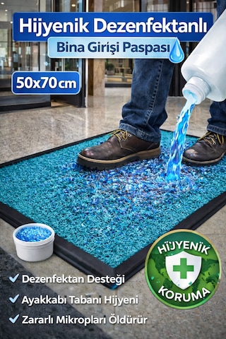 Myfloor Renkli Dezenfektan 50x70 Cm Kıvırcık Paspaslı Hijyenik Kauçuk Paspas Turkuaz