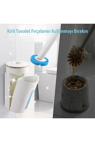 Kullan At Süngerli Tuvalet Fırçası Seti - Duvara Monte, Kendinden Deterjanlı 8 Yedek Başlıklı Hijyen Beyaz