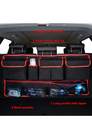 Padalink Siyah Oksford Kumaş Araba Sandık Düzenleyici, 107x52cm Fonksiyonel Sandık Çantası, Çok Amaçlı Depolama Ağı