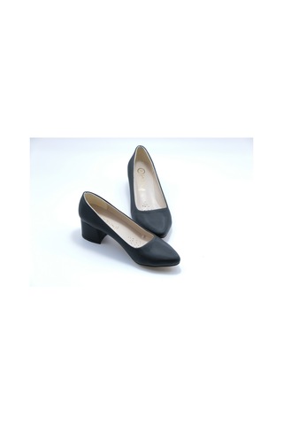 Ayakkabımood Siyah Saten 5 Cm Kalın Topuk Topuklu Kadın Ayakkabı Siyah