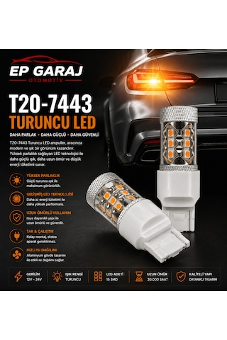Üniversal T20-7443 Turuncu Led Ampul Güçlü Sinyal Ve Şık Görünüm 0