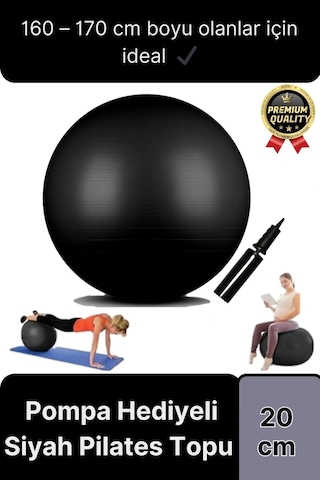 Premium Mini Gymball 20cm Jimnastik Denge Fitness Spor Şişirme Pompası Siyah Pilates Topu