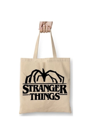 Toyaso Stranger Things Demogorgon Logo Bez Çanta Uzun Saplı Alışveriş Çantası Plaj Çantası Beyaz