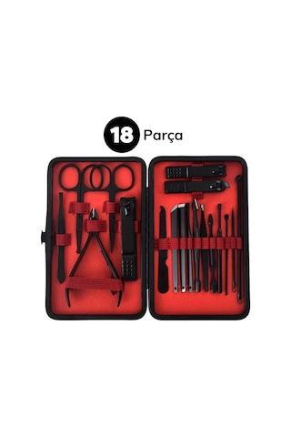 18 Parça Manikür Pedikür Set Kutusu Çelik Deri Çantalı Bakım Seti