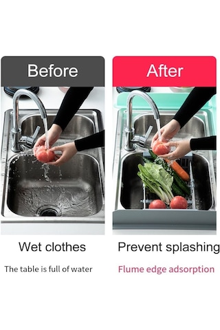 Moveevo Siyah Silikon Lavabo Su Fırlatma Engelleyici, Mutfak/banyo Kullanıma Uygun, 49x5x8.5 Cm, Yıkama Makinesine Uygun, Kolay Temizlenir, Dayanıklı Su Bariyeri Siyah