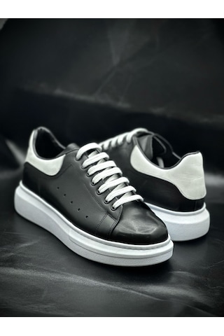 Erkek Hakiki Deri Sneakers Siyah Beyaz Siyah-beyaz Siyah - Beyaz
