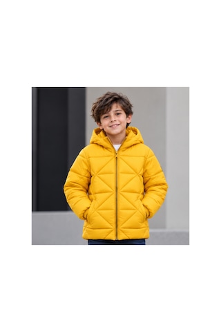 Maxx Kleın Erkek Çocuk Sarı Kapüşonlu Şişme Mont Geometrik Kapitone Desenli Fermuarlı Cepli Modern Günlük Dış Giyim 6-8-10-12-14 Yaş