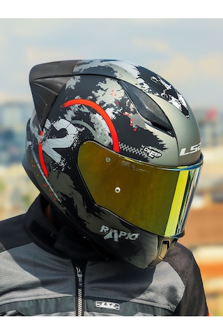 Spoıler Sarı Cam + Ls2 Rapid 2 Circle Motosiklet Kaskı Mat Siyah - Kırmızı