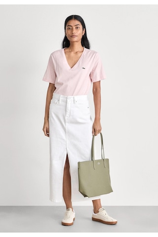 Lacoste V Yaka Organik Pamuk Bayan T-shirt Açık Pembe