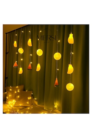 2 Metre 10 Led Karışık Meyve Şeklinde Pilli Dekoratif Aydınlatma Işık Süsü Altın
