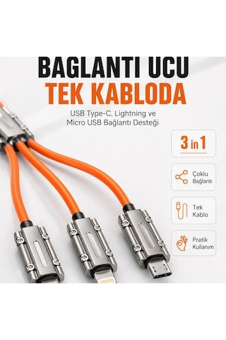 Çinko Alaşımlı Metal Konnektörlü Dayanıklı 6a Hızlı Şarj Kablosu