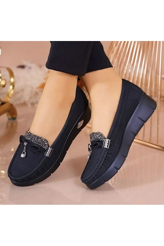 Konfores 086 Anatomik Tabanlı Bayan Dolgu Topuk Günlük Ayakka Siyah