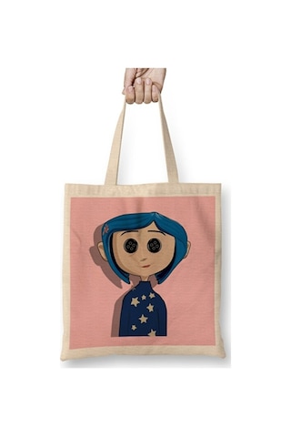 Toyaso Coraline Jones Bez Çanta Uzun Saplı Alışveriş Çantası Plaj Çantası Beyaz