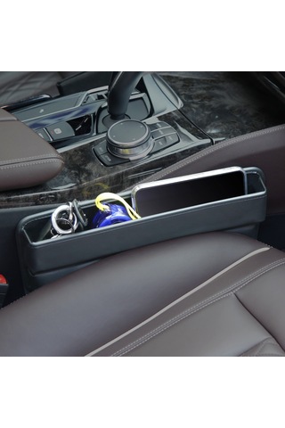 Suofeng Siyah Deri Araba Koltuk Aralığı Dolgusu Organizatörü - 33cm Araç Çekmecesi Depolama Kutusu