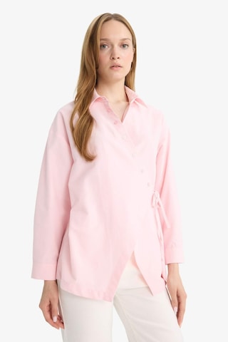 Defacto Regular Fit Gömlek Yaka Önden Bağlamalı Poplin Uzun Kollu Gömlek Tunik F8347ax25aupn648 Pembe