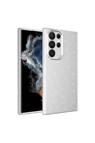 Zore Samsung Galaxy Uyumlu S22 Ultra Kılıf Kamera Korumalı Simli Lüks Omsy Koton Kapak - Gümüş