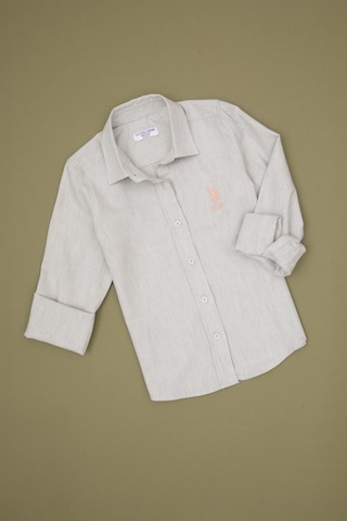 U.S. Polo Assn. Kız Çocuk Krem Melanj Uzun Kollu Basic Gömlek 50317666-XX7018