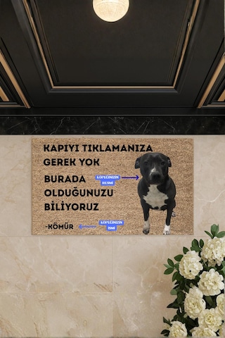 Köpeğiniz, Kediniz İle Özel Tasarım Paspas Yüksek Kaliteli Dijital Baskılı Kaymaz Kapı Önü Paspası Bej