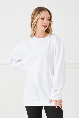 Salaş Sweatshirt Yumuşak Dokulu Düz Beyaz 001