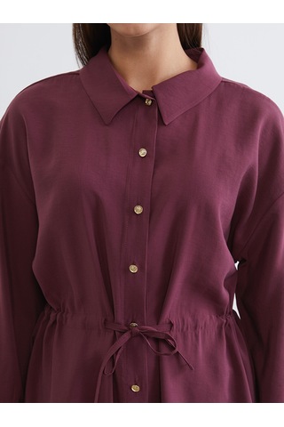 Lcw Modest Bordo Büzgülü Kadın Gömlek Tunik