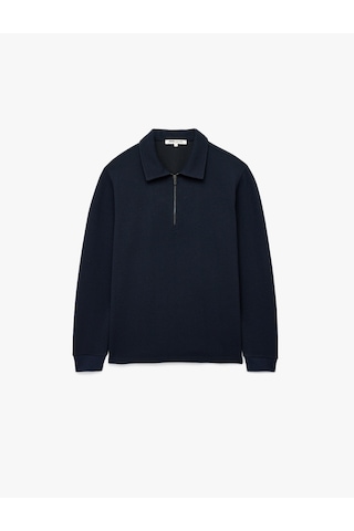 Koton Uzun Kollu Yarım Fermuarlı Polo Yaka Sweatshirt Lacivert 7wam70010mk