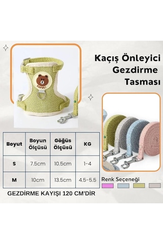 Floriashopping Yeni Sevimli Kaçış Önleyici Kedi Yürüyüş Vücut Tasmaları Yeşil M Çok Renkli