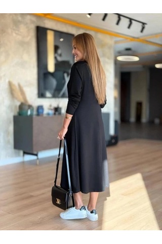 Vexor Kadın Uzun Kollu V Yakalı Midi Çağla Yeşili Modal Elbise Siyah