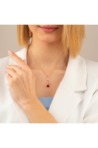 Gümüş Pazarım Kırmızı Gül Motifli Gümüş Kolye (500619902)