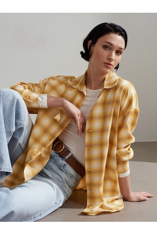 Dilvin 50538 Yün Karışımlı Oversize Gömlek-sarı Sarı
