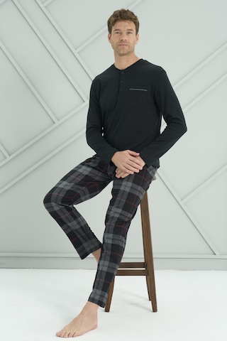 Erkek Interlok Penye Uzun Kol Pijama Takımı 2233 Siyah Siyah