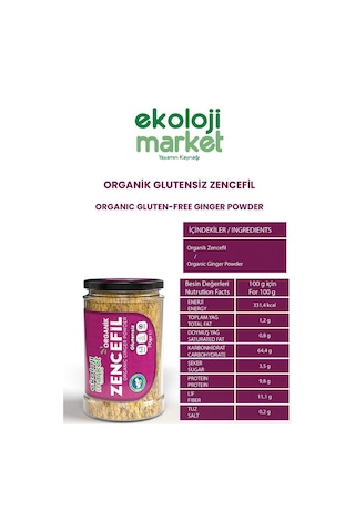 Ekoloji Market Organik Glutensiz Zencefil 70 G