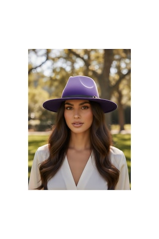 Gigi Luxe Özel Tasarım Fedora Fötr Şapka Ayarlanabilir Gold Aksesuarlı Kovboy Fötr Mor Mor