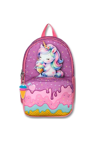 Cennec 5003 Dondurma Yiyen Unicorn - Mor Pembe - Kız Çocuk Okul Çantası Mor - Pembe