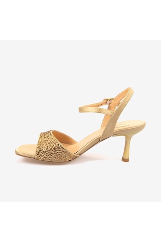 Hawen Angels Kadın Kösele Taban 7,5cm Topuklu Saten Gece & Abiye Ayakkabı 6895-26-v1 Altın