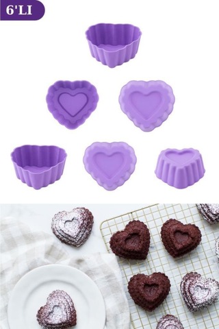 Onikiden Airfryer Silikon Kalp Muffin Kek Kalıbı 6 Lı- Tüm Hava Fritözleriyle Uyumlu Sl11 Lila