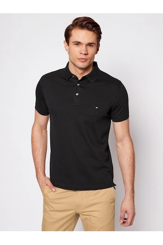 Tommy Hilfiger Polo Yaka Pike Erkek T-shirt Siyah