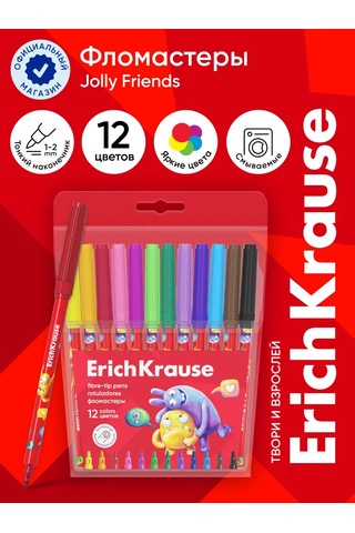 Erichkrause Jolly Friends 12 Renkli Keçeli Kalemler 271234350