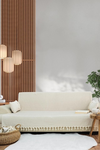 Reno Desen Dokuma %100 Pamuklu Çok Amaçlı Pike Koltuk Örtüsü 180x230 Bej