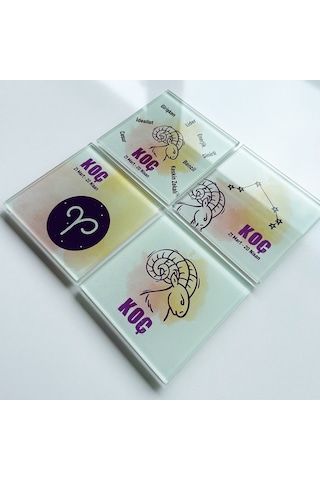 Decorita Cam Bardak Altlığı Burçlar - Koç Burcu 4'lü Takım 10 x 10 CM Çok Renkli