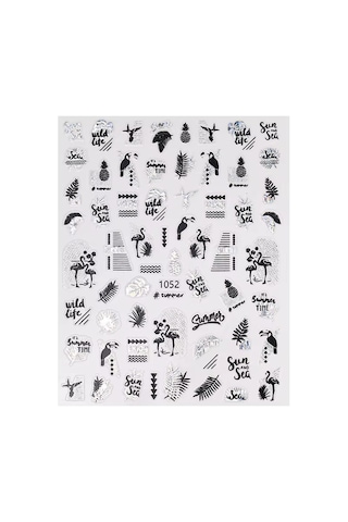 Gümüş Holografik Flamingo Ve Yaprak Dizayn Tırnak Sticker Tırnak Etiketi Nail Art Jo-1052s