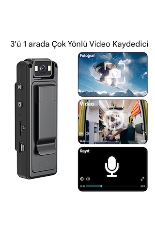 Cep Klipsli Mini Kamera 1080 P Taşınabilir Bodycam 180 Lens