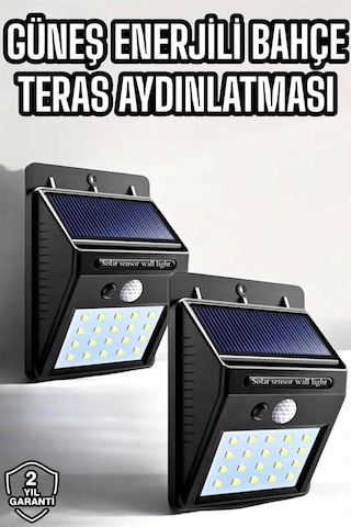 Solar Güneş Enerji Panelli Sensörlü Lamba Enerji Tasarruflu Sarı