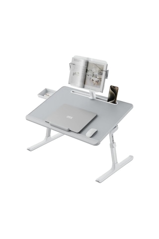 Bix Saiji K10 Xxl Katlanabilir Laptop Masası Kitap Standlı Pvc Deri 5 Kademeli Çalışma Masası Gri